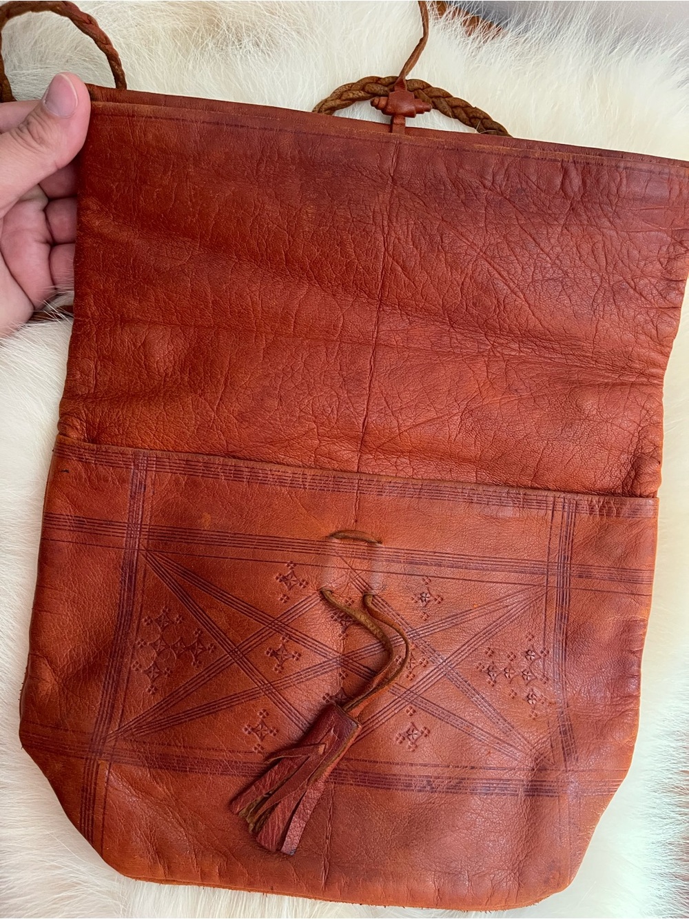 Vintage Authentic Brown Leather Crossbody Bag with Tassel Detail - Picture 3 of 7
